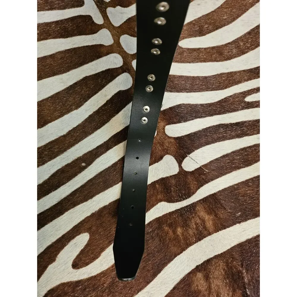 Vintage HOT TOPIC Gothic Punk Black O-Ring Bondage Belt Silver Hardware Rivet 36